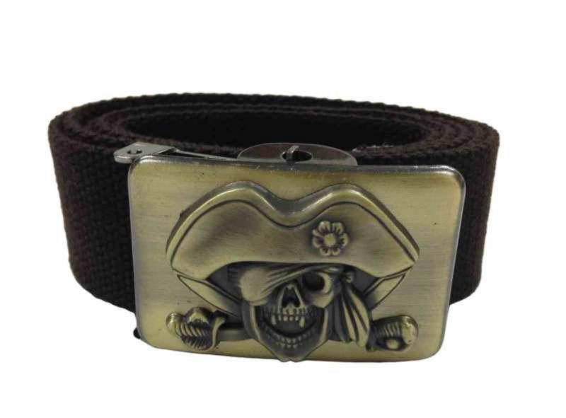 Stoffgürtel Braun Piratentotenkopf