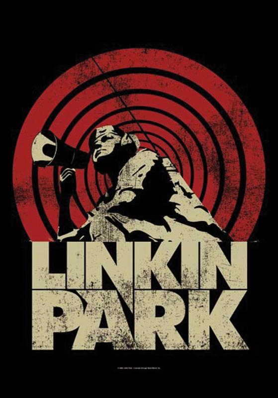 Linkin Park Posterfahne mit Loud & Clear Artwork und rotem Schallwellen-Hintergrund