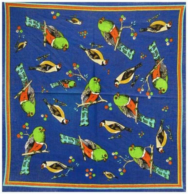 Blue Bandana Head Wrap Scarf Fancy Birds
