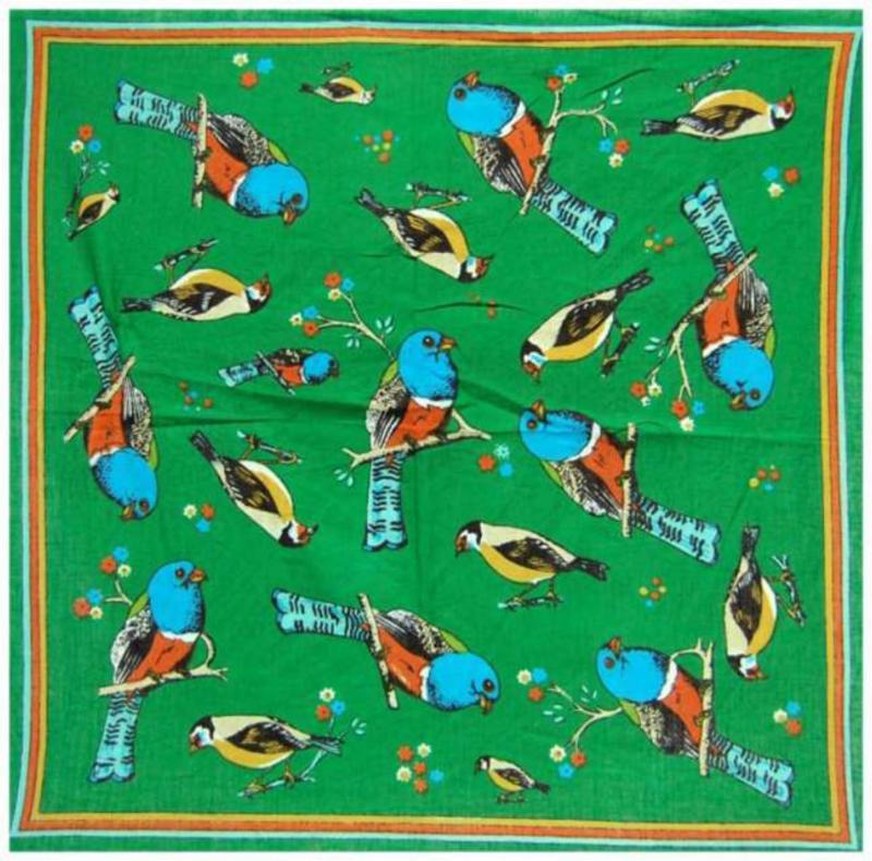 Green Bandana Head Wrap Scarf Birds