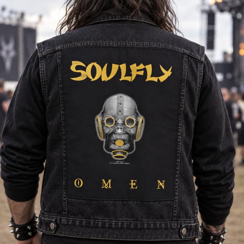 Soulfly Omen back patch with band lettering and Omen album design
