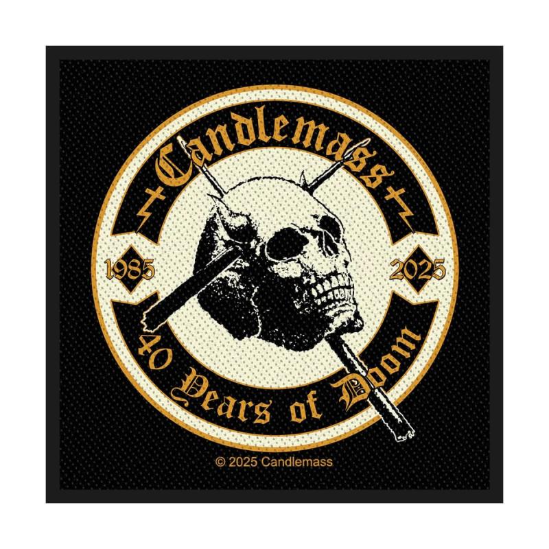 CANDLEMASS Patch – 40 Years of Doom – Schädel-Design – gewebter Aufnäher – ca. 9,8 x 10 cm – 100 % Polyester