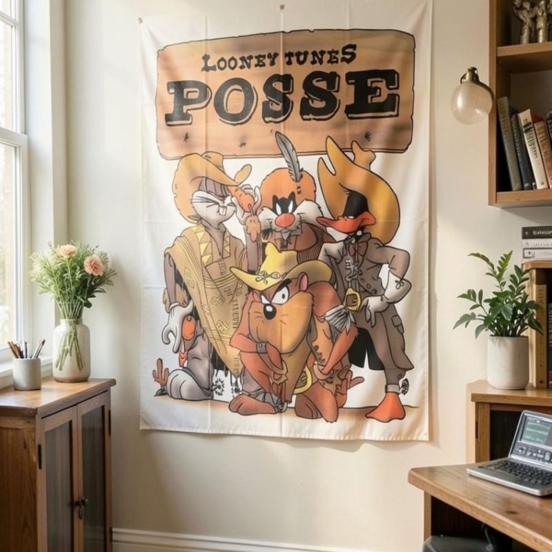 Looney Tunes Posse Posterfahne mit Bugs Bunny, Taz und Daffy Duck im Western-Stil