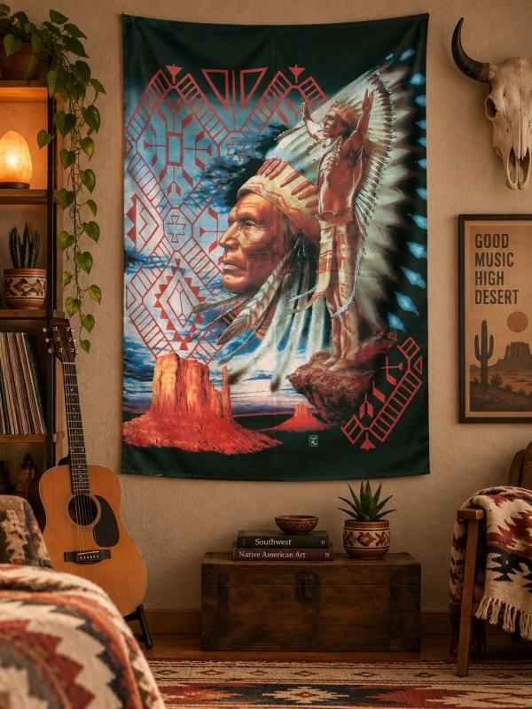 Native American Chief Posterfahne mit Federschmuck und Southwestern-Design