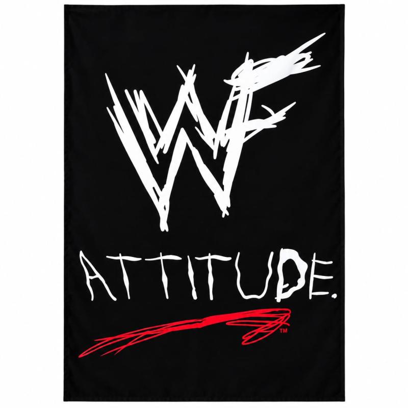 WWF Attitude Wrestling Wandfahne mit schwarzem Hintergrund und klassischem Scratch Logo