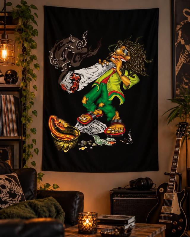 Rasta Man Super Joint Cannabis Posterfahne mit farbigem Cartoon-Motiv