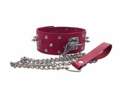 Red Leather Collar With Leash