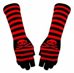Gestreifte Armstulpen Handschuhe Roter Totenkopf