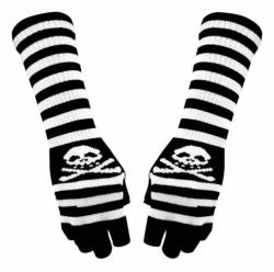 Gestreifte Armstulpen Handschuhe Weißer Totenkopf