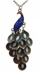 Necklace With Peacock Pendant In Boho Style Blue