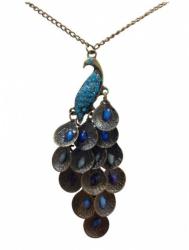 Necklace With Peacock Pendant In Boho Style Turquoise