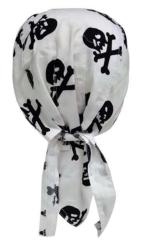 Rocker Bandana Cap Weiß Totenköpfe