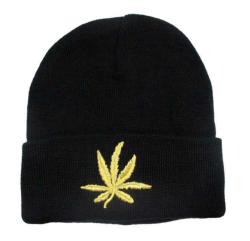 Schwarzer Beanie Hanfblatt