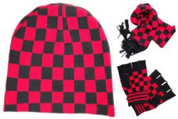 Schal Set Schachmuster Rot Schwarz