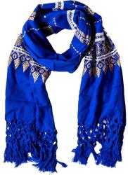 Blauer Fransenschal Mit Goldstickerei