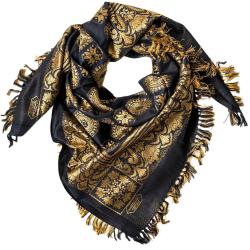 Fransenschal Mit Orientalischem Muster Schwarz Gold