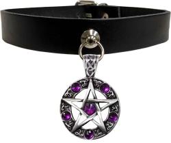 Pentagramm Halsband Lila Steine