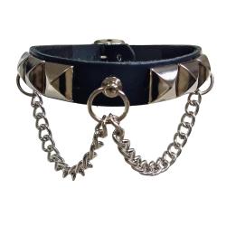Leder Choker Mit Pyramidennieten Und Ketten