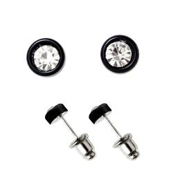 Ear Studs Silvery Rhinestone With Black Mantle