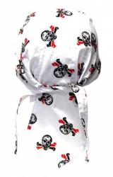 Biker Bandana Cap Weiß Totenköpfe Mit Roten Knochen