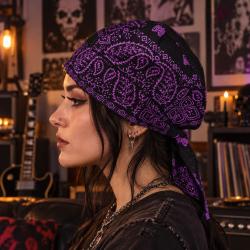 Black purple paisley fitted bandana cap