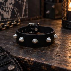 Leather bracelet with conical studs for punk and rocker style