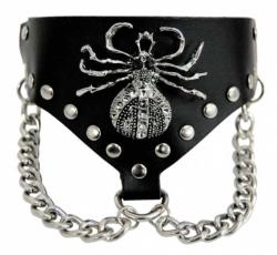 Kunstleder Armband Manschette Spinne & Kette