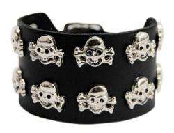 2-reihige Totenkopf Kunstleder Armband Manschette