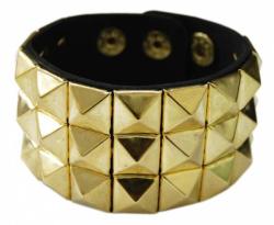 Kunstleder Armband 3-reihig Goldene Pyramidennieten