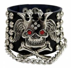 Rocker Armband Totenkopf Mit Kette Und Flachnieten