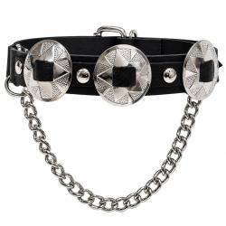 Leder-Stiefelbänder mit großen runden Conchos und Kette