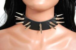 Punk Lederhalsband Spike Nieten 2-Reihig
