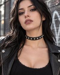 Black leather choker with silver-tone conical studs