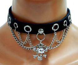 Gothic Halsband Totenkopf, Ösen & Ketten