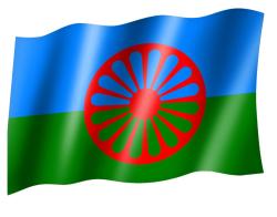 Sinti & Roma flag with red Roma wheel