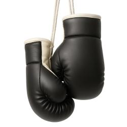 Black and white mini boxing gloves with hanging cord