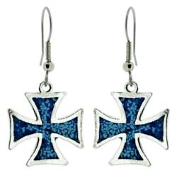 Blue Cross Drop Earrings