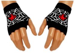 Schwarze Handstulpen Red Spinnennetz