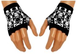 Schwarze Handstulpen Totenköpfe