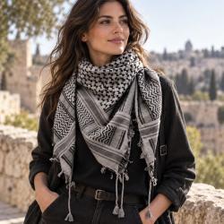 Grey black shemagh scarf in classic keffiyeh pattern made from cotton