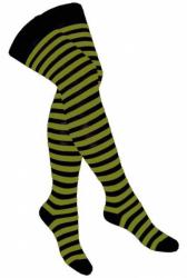Overknee Socken Schwarz Olivgrün Geringelt