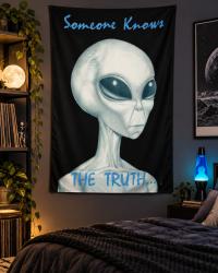 Alien Someone Knows The Truth Posterfahne mit klassischem Grey-Alien-Portrait
