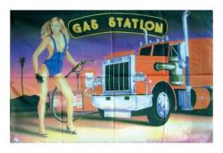 Gas Station Truckergirl Posterfahne