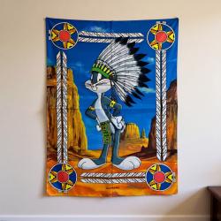 Bugs Bunny poster flag with feather headdress and Western desert design